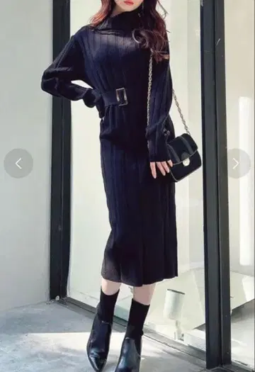 리젝시 와이드 리브 니트 원피스 터틀넥 스트레치성