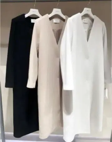 V넥 롱 코트 베이지