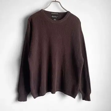 00s 에디 바우어 코튼 니트 스웨터 짧은 기장 박스 브라운