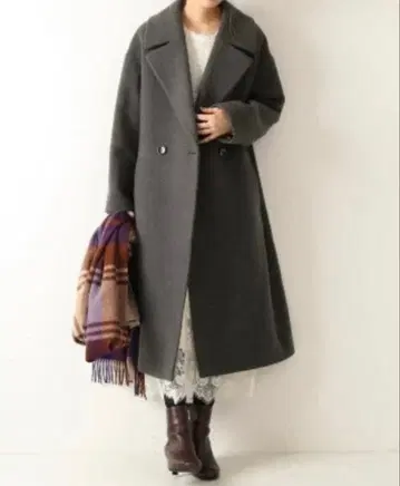 스픽 앤 스팬 W 페이스 빅 컬러 코트 차콜 그레이