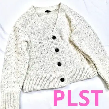 PLST 로우 게이지 라메 V넥 가디건