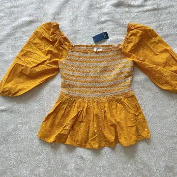 택 포함 crown & ivy [ S ] 멋스러운 머스타드 프릴 상의