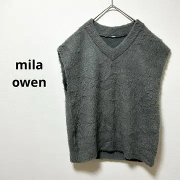 미라 오웬 니트 베스트 그레이 V넥 슬리브리스 프리 사이즈 양모