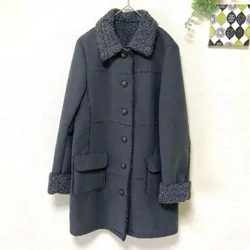 페이크 무스탕 코트 M 그레이 롱 안쪽 보아 방한 성숙/러블리