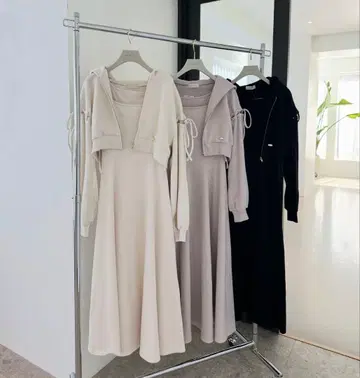 Anmille 티셔츠 원피스 x 리본 후드티 블랙