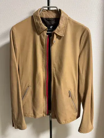 베이지 가죽 싱글 라이더 자켓