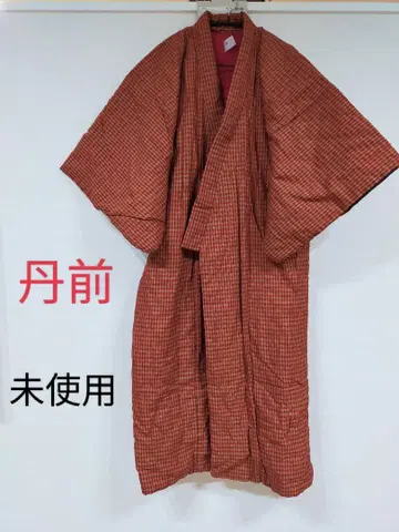 단젠 미사용 주홍색 체크 무늬 일본 의류 방한복 일본제 여성용 롱 기장