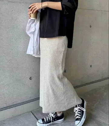 셀프 컷 리브 롱 스커트