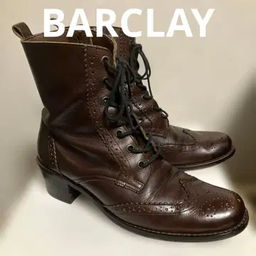 버클레이 가죽 숏부츠 23.5cm 레이스업 지퍼 포함 브라운