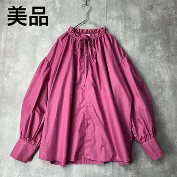 새상품급 볼륨 로즈 핑크 블라우스 넉넉한 핏 긴팔 개더 리본