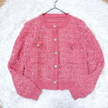 레어 긴팔 니트 가디건 리본얀 한국 핑크 귀여운 인기 L 사이즈