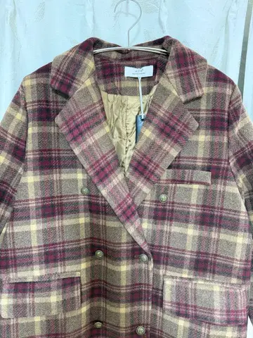 한국 스타일 체크 무늬 충전솜 더블 브레스트 코트