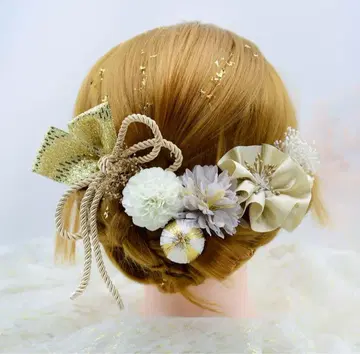 머리 장식 성인식 설날 후리소데 골드 결혼식 발표회 졸업식 샴페인 컬러