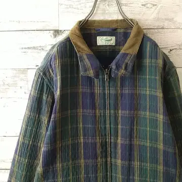 good 컬러 와니 자수 로고 옷깃 코듀로이 체크 얇은 소재 자켓 XL