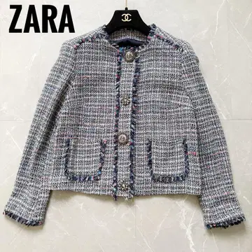 ZARA basic 자라 트위드 비쥬 버튼 노카라 자켓