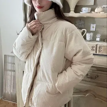 아이보리 코듀로이 충전솜 다운 자켓