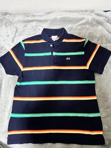 LACOSTE 크로커다일 엠블럼 피마 코튼 저지 보더 반팔 피케 셔츠