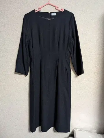 쿠미쿄쿠 네이비 긴팔 무릎 기장 원피스