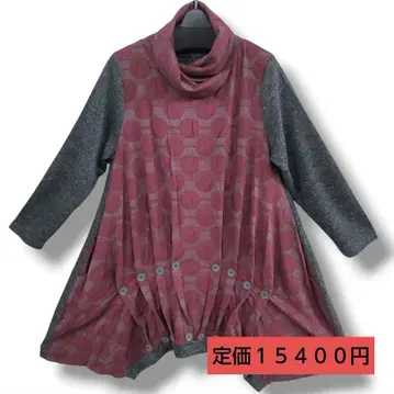 불규칙 변형 그레이 빨간색 물방울 도트 바이컬러 튜닉 원피스