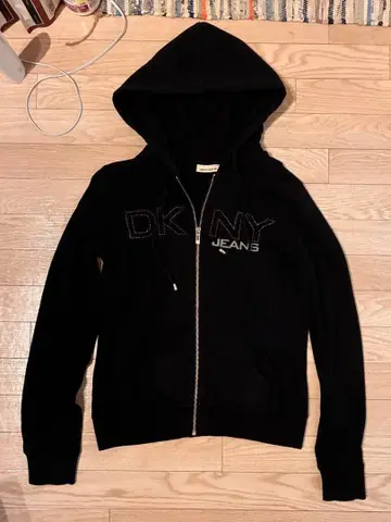 DKNY JEANS 블랙 풀 집업 후드티