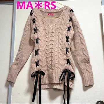 [ 새상품급 ] MA*RS 마즈 사이드 새틴 리본 니트 미니 원피스 M