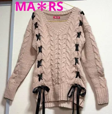 [ 새상품급 ] MA*RS 마즈 사이드 새틴 리본 니트 미니 원피스 M