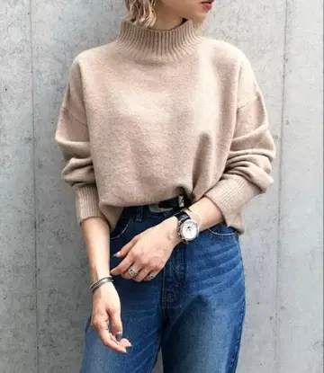 페이지 보이 터틀넥 하이넥 울 혼방 풀오버 프리 사이즈