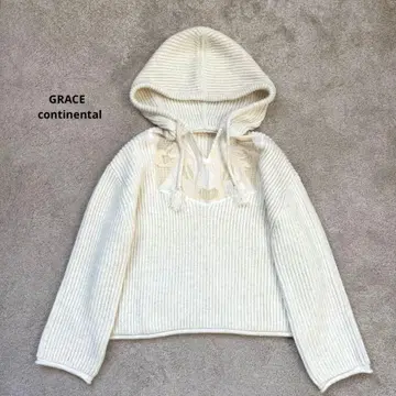 [ 새상품급 ] 그레이스 콘티넨탈 후드티 니트 후드 자수 화이트