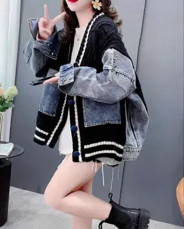 니트 데님 콤비 자켓