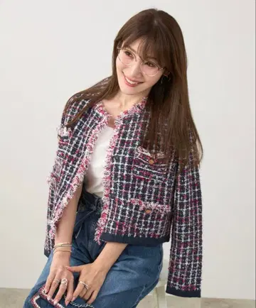 택 포함 새상품 liala x pg 트위드 믹스풍 가디건 네이비 리알라