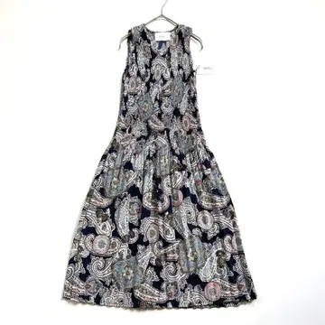 새상품 MISS J 페이즐리 무늬 슬리브리스 플리츠 원피스 포켓 부착