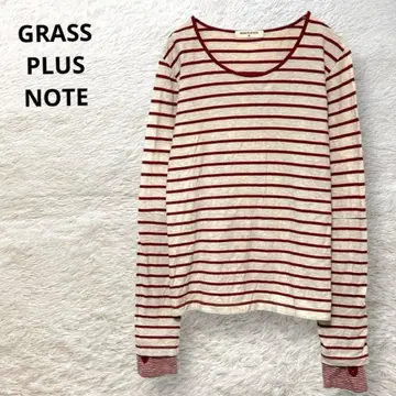 GRASS PLUS NOTE 티셔츠 긴팔 보더 무늬 얇은 소재 베이지 M