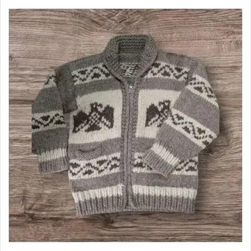 캐나다제 집업 카우친 스웨터 두툼한 울 100%