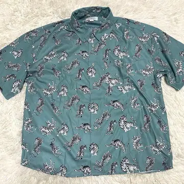Timely Warning 올 패턴 셔츠 호랑이 반팔 M 그린