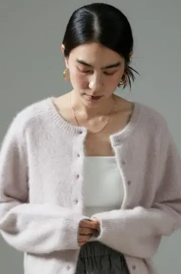 폭스 캐시미어 크루넥 크롭 가디건