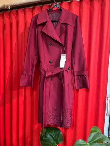 버건디 트렌치코트 더블 브레스트