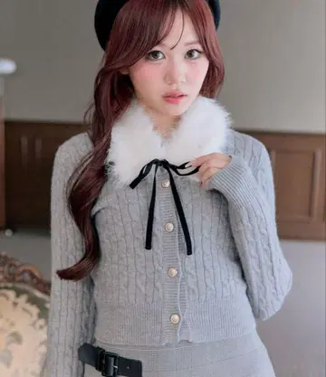 OLIVE des OLIVE 퍼 티펫트 부착 케이블 가디건