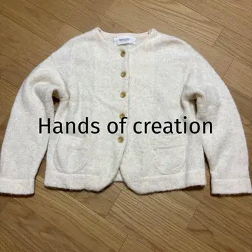 핸즈 오브 크리에이션 알파카 혼방 가디건 화이트 크루넥