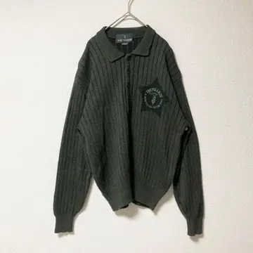 하프 버튼 자수 로고 실크 별 카키 울 긴팔 피케 셔츠 니트 구제 의류