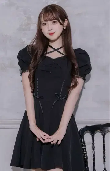 pium 코르셋 인형 미니 원피스 블랙