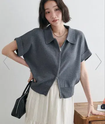 그레이 집업 니트탑 반팔