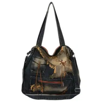 00s y2k 데님 데미지 2way 토트백 숄더백