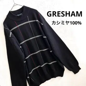 [ 새상품급 ] 그레샴 캐시미어 100% 체크 스웨터 L 블랙