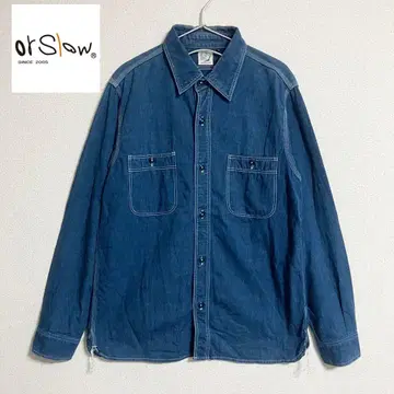 새상품급 orSlow 오어슬로우 긴팔 셔츠 샴브레이 데님 셔츠 사이즈 2