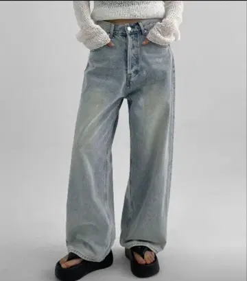 BLACKUP 모멘 버튼 플라이 와이드 데님 팬츠