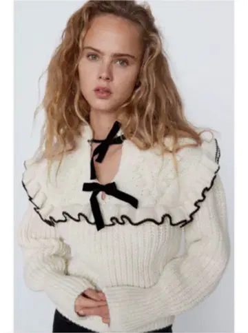 ZARA 완판 벨로아 리본 포함 니트 스웨터