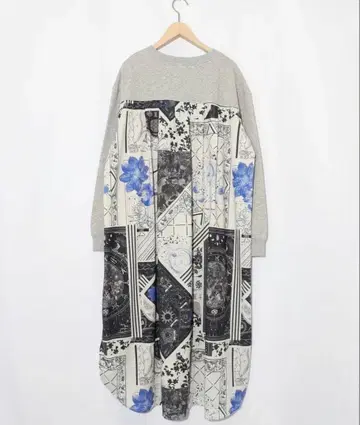 이즈스칼라 553242: 패치워크풍 패턴 이소재 절개 원피스