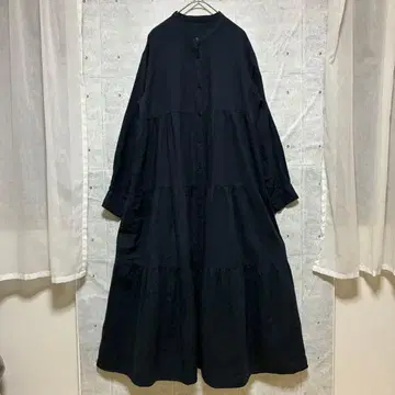 애프터눈 티 노카라 셔츠 원피스 티어드 코튼 혼방