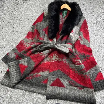 [ 새상품급 ] 랄프 로렌 네이티브 무늬 퍼 가운 가디건 XL