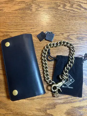 트래커 월렛 블랙 가죽 장지갑 놋쇠 월렛 체인 세트